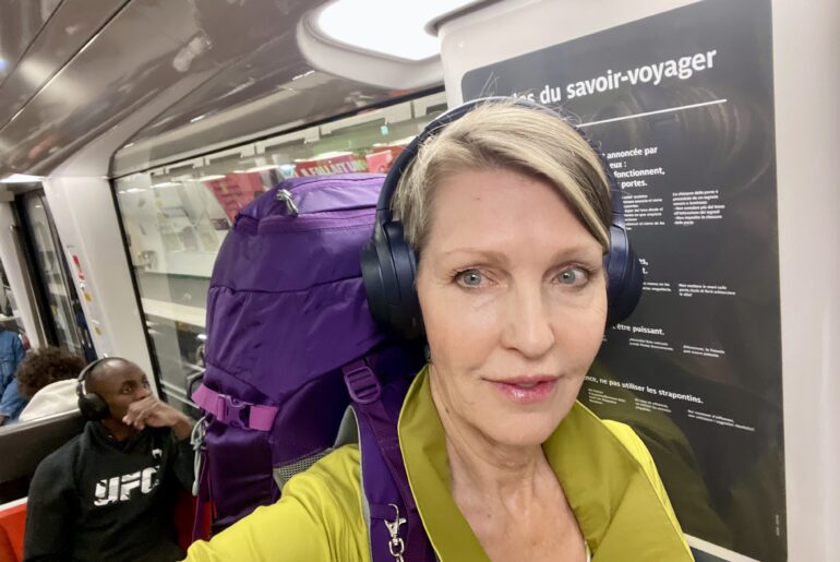 Lori with purple backpack